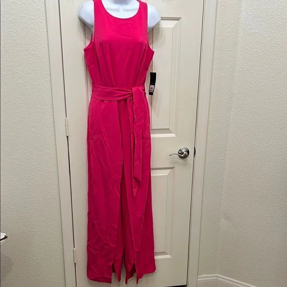 Nine West Vibrant Pink Pants Romper Sz 8 Scoop Neck Sleeveless Split Wide Leg